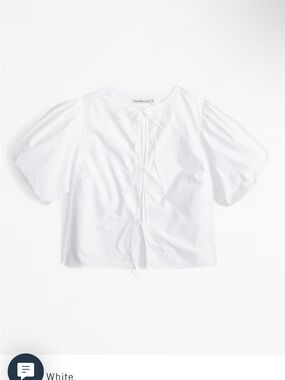 Abercrombie & Fitch White Puff Sleeve Tie-Front Blouse